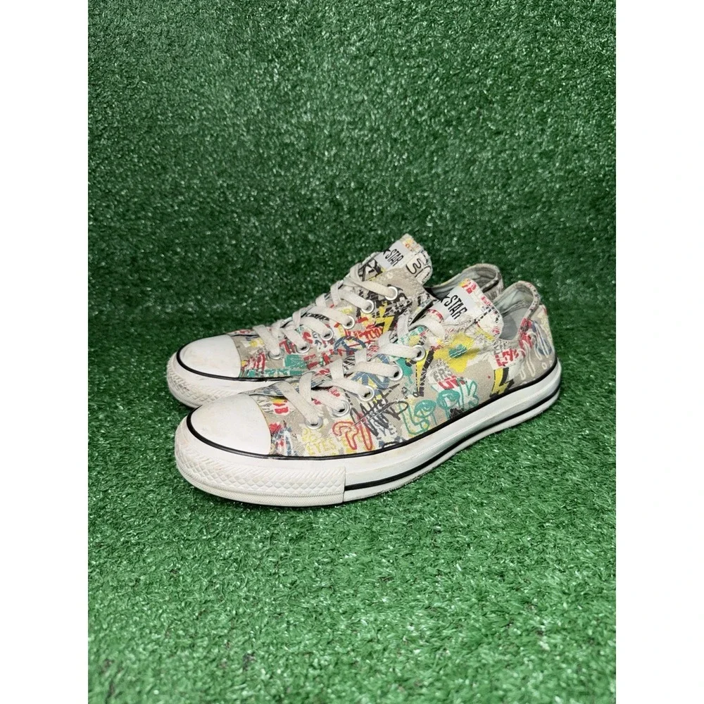 Vintage Converse Mens 8 Womens 10 Colorful Graffiti AOP Skate Shoes Y2K Sneakers